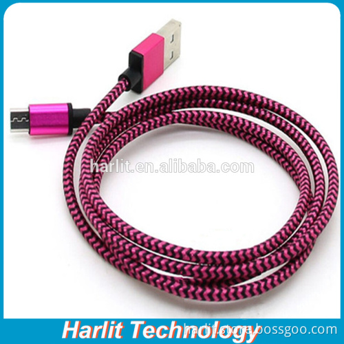 Durable Anti Breakage Fabric Micro USB Data Sync Charging Cables Android Fabric Cored USB Charger Cable Metal Plated